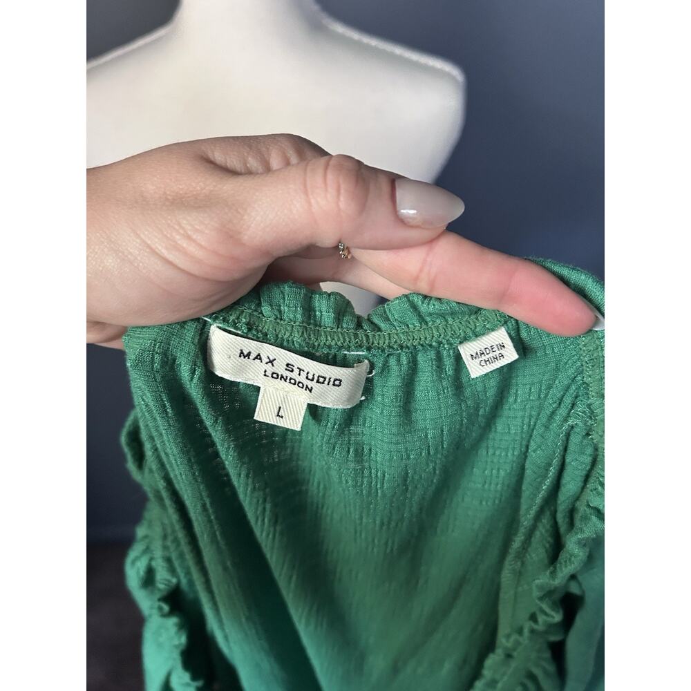 Max Studio Bright Green Ruffled Tiered Sundress Summer Coastal Colorful Women L - Picture 3 of 4